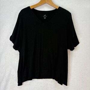 J Jill Womens Plus Sz 4X Black Pima Cotton Short Sleeve V-Neck‎ Tee T-Shirt Top
